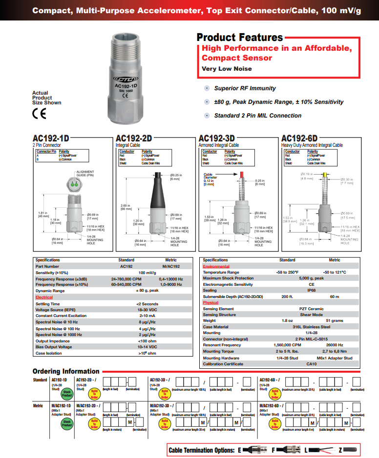 CTC緊湊型多功能加速度振動計AC192 技術參數